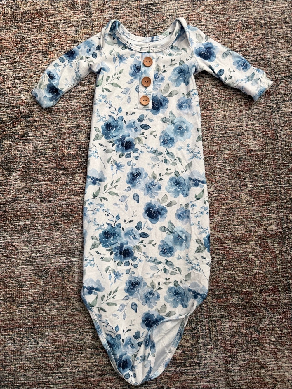 Blue Floral Baby Knotted Gown - Soft Newborn Pajama